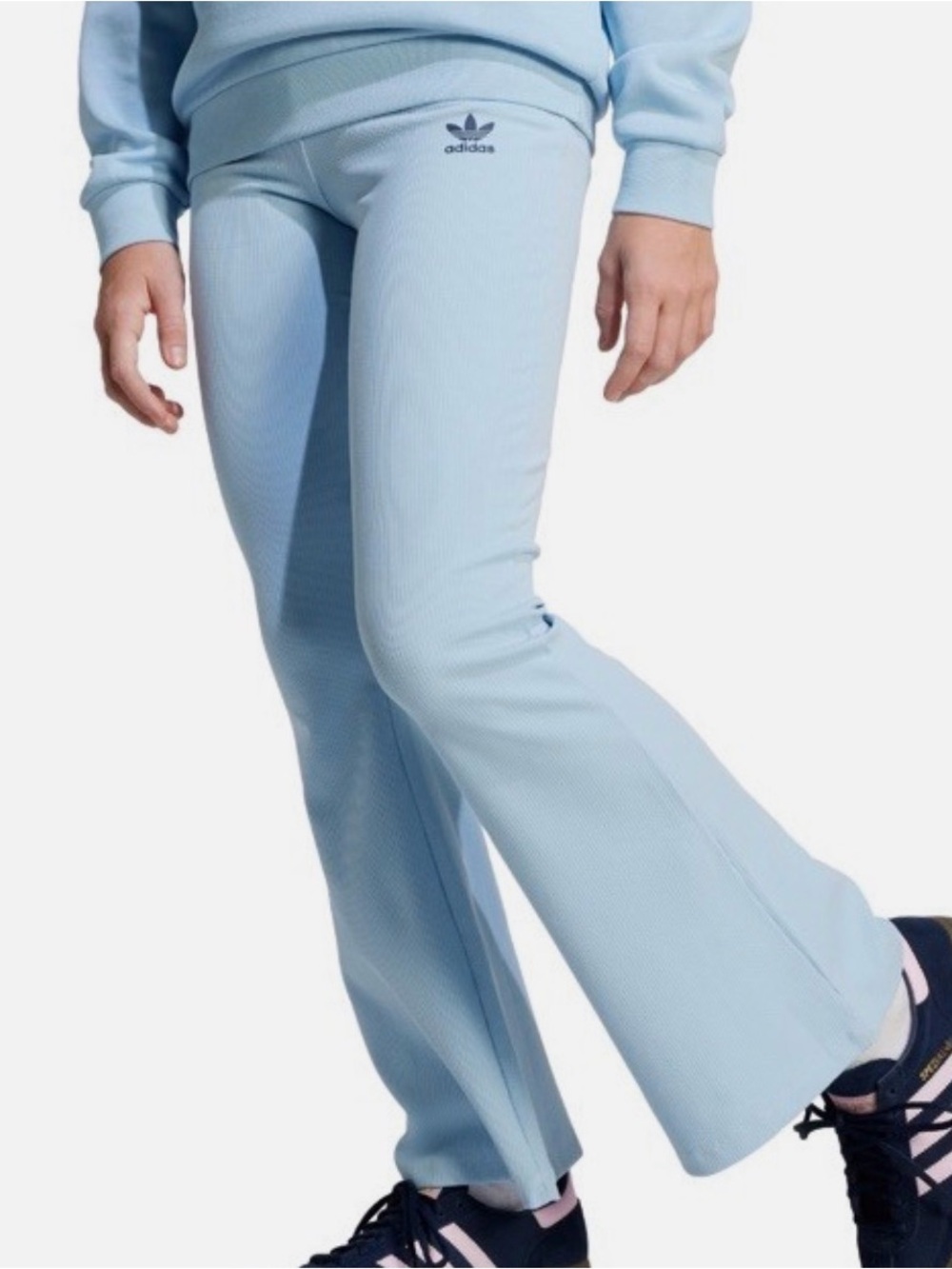 Girls adidas Light Blue Ribbed Flared Joggers